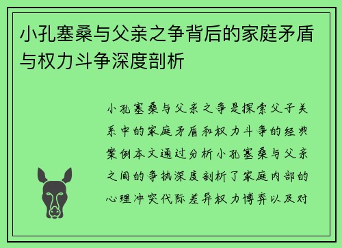 小孔塞桑与父亲之争背后的家庭矛盾与权力斗争深度剖析