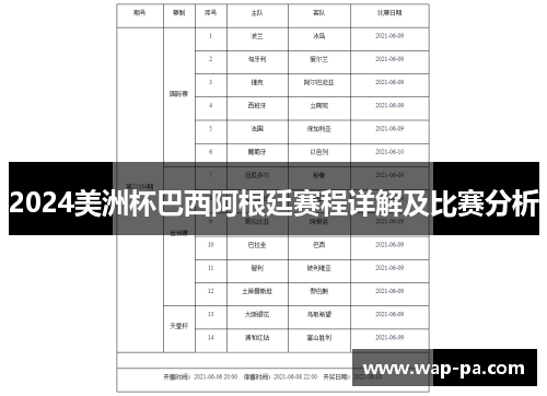 2024美洲杯巴西阿根廷赛程详解及比赛分析