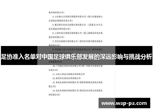足协准入名单对中国足球俱乐部发展的深远影响与挑战分析 足协准入名单对中国足球俱乐部发展的深远影响与挑战分析