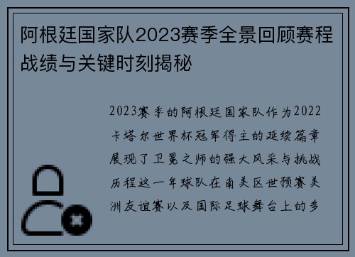 阿根廷国家队2023赛季全景回顾赛程战绩与关键时刻揭秘